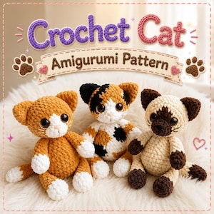 Virkad katt amigurumi mönster, handledning för kattunge plyschleksak (PDF-nedladdning)