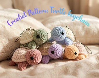 Patrón de llavero de tortuga de ganchillo en PDF, tutorial de amigurumi de tortuga marina sin costuras, patrón de ganchillo de tortuga de peluche adorable, regalo fácil de hacer tú mismo