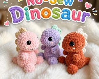 No-Sew Dinosaur Amigurumi Crochet Pattern PDF, Easy Plush Dino Tutorial (Digital Download)