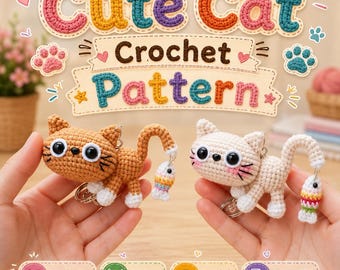 Cute Cat Amigurumi Crochet Pattern – Funny Keychain, Bag Charm (PDF Pattern)