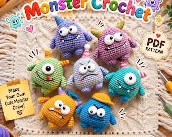 Niedliche Mini-Monster-Häkelmuster | Monster-Set Amigurumi PDF & Schlüsselanhänger-Anleitung