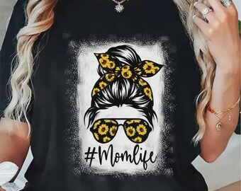 Women’s Mom Life Sunflower Tee – Soft Cotton Casual Mother’s Day Shirt, sweatshirt