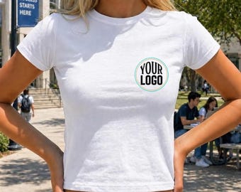 Custom Logo Baby Tee Left Chest, Personalized Crop Top Shirt, Minimalist Aesthetic Tee, Small Business Logo Shirt for Women