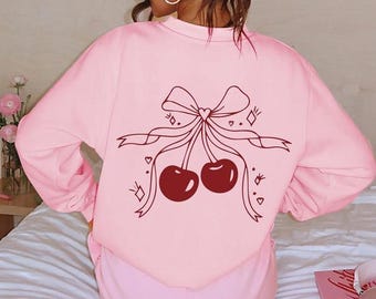 Cherry Bow tshirt, Sweatshirt and hoodie, Women's Long Sleeve Pullover, Teacher Top