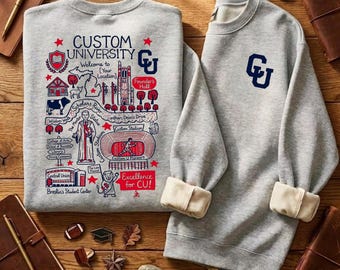 Custom University Hand Sketched Graphic Sweatshirt, Personalized College Crewneck T Shirt, Vintage University Alumni Hoodie