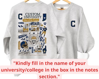 Custom University Hand Sketched Graphic Sweatshirt, Personalized College Crewneck T Shirt, Vintage University Alumni Hoodie