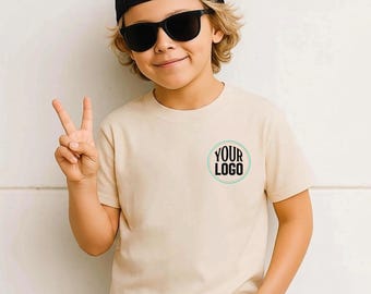 Custom Logo Kids T-Shirt Mockup, Stylish Child Model Wearing Blank , Editable  Shirt Photo, Youth Apparel Mockup for
