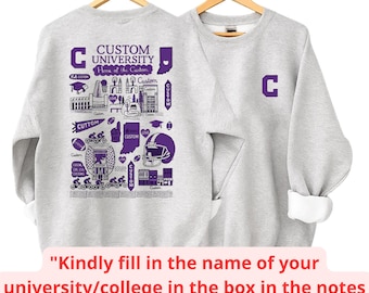 Custom Hand Drawn College Shirt, Personalized Campus Sweatshirt, Vintage Alumni Hoodie, Game Day Outfit