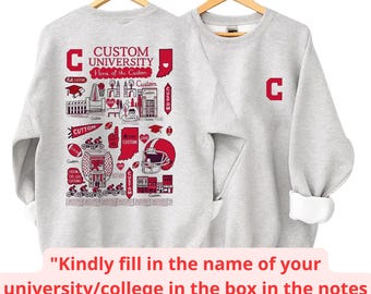 Custom Campus Illustration Shirt, Personalized College Sweatshirt, Retro Hoodie Alumni Gift Idea