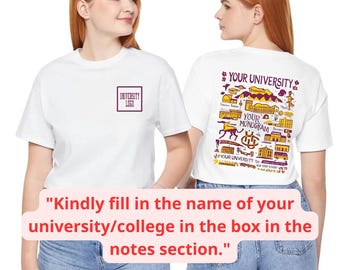 Custom University Shirt, sweatshirt and hoodie – Hand Sketched College Tee – Personalized Double-Sided Game Day T-Shirt