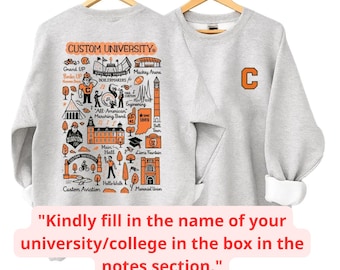 Custom College Sketch Crewneck, Personalized University tshirt , Sweatshirt and hoodie, Personalized College Crewneck