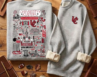 Sudadera con capucha personalizada con boceto universitario, sudadera personalizada para campus universitario, sudadera de cuello redondo para regalo de exalumnos