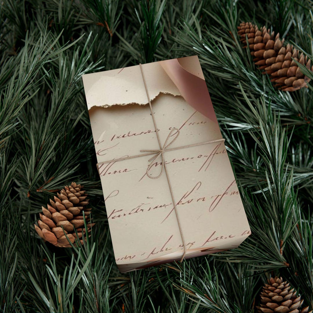 Vintage Script Ribbon Gift Wrap | Romantic Wrapping Paper, Wax Seal ...