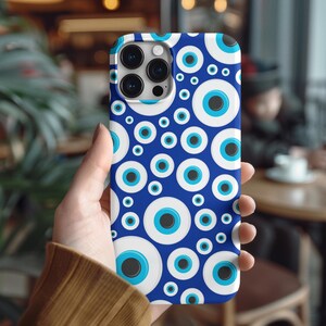 Evil Eye iPhone Case, Blue Nazar Pattern Protection, MagSafe Cover, Boho Good Luck Charm