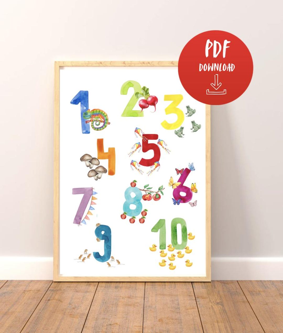 Number Poster for Kids' Room | Colorful With Animals | Numbers 1 to 10 ...
