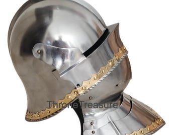 Mittelalterlicher deutscher gotischer Sallet-Helm mit Halsberge, 18-Gauge-Stahl, Ritterrüstung, LARP-Cosplay