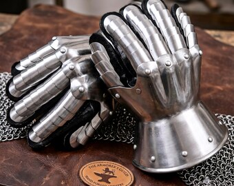 Milanese Gauntlets Polished Finger Gloves Functional 18 Gauge Steel Knight Armor LARP SCA