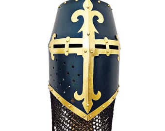 Casque de chevalier croisé templier en acier de calibre 18, casque d'armure médiévale, reconstitution de GN