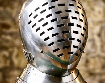 Medieval Perforated Close Helmet 18 Gauge Steel Knight Armor for SCA & LARP Reenactment