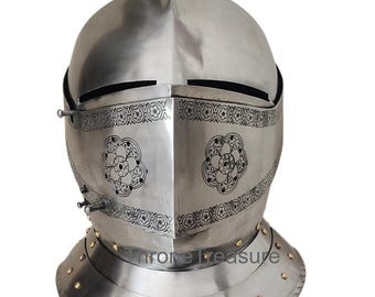 Medieval Close Helmet Combat Armet 18 Gauge Steel Knight Armor Collectible Gift