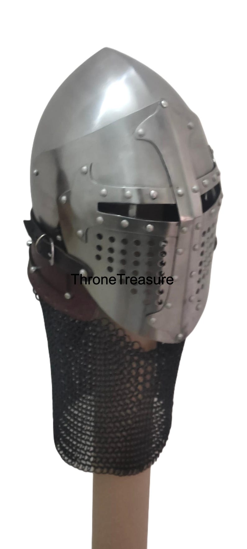 Elmo da crociato medievale in acciaio forgiato a mano, armatura LARP, costume cosplay con armatura in cotta di maglia immagine 11