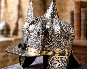 Medieval Ottoman Turkish Warrior Helmet Islamic Arabic Calligraphy Steel Armor Handmade Wearable Helmet LARP
