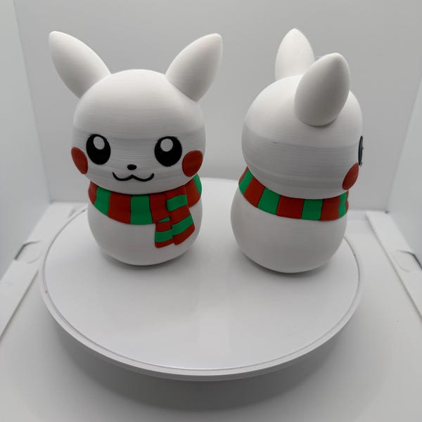 Pikachu Snowman | Pokémon Inspired 3D Printed Holiday Ornament or Display Figure