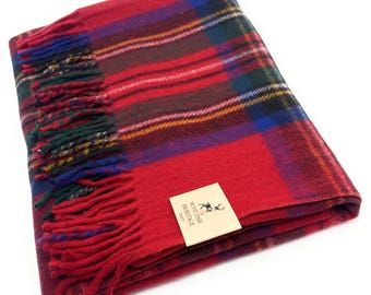 Coperta in lana scozzese Royal Stewart, con frange, realizzata in Scozia