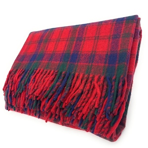 Scottish Robertson Red Tartan Large Wool Blanket, Fringed Throw