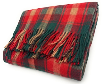 Maple Leaf Tartan Wool Blanket, Scottish Made, Fringed