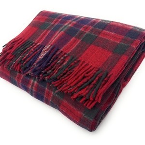Macfarlane Tartan Wool Blanket, Red Green Check, Scottish Made