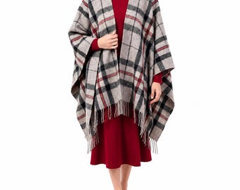 Thomson Grey Tartan Damska wełniana peleryna, w żółtą kratę, rozmiar uniwersalny