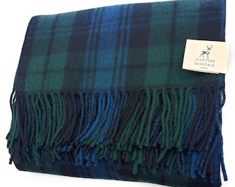 Black Watch Tartan Wool Blanket, Scottish Made, Fringed Edges