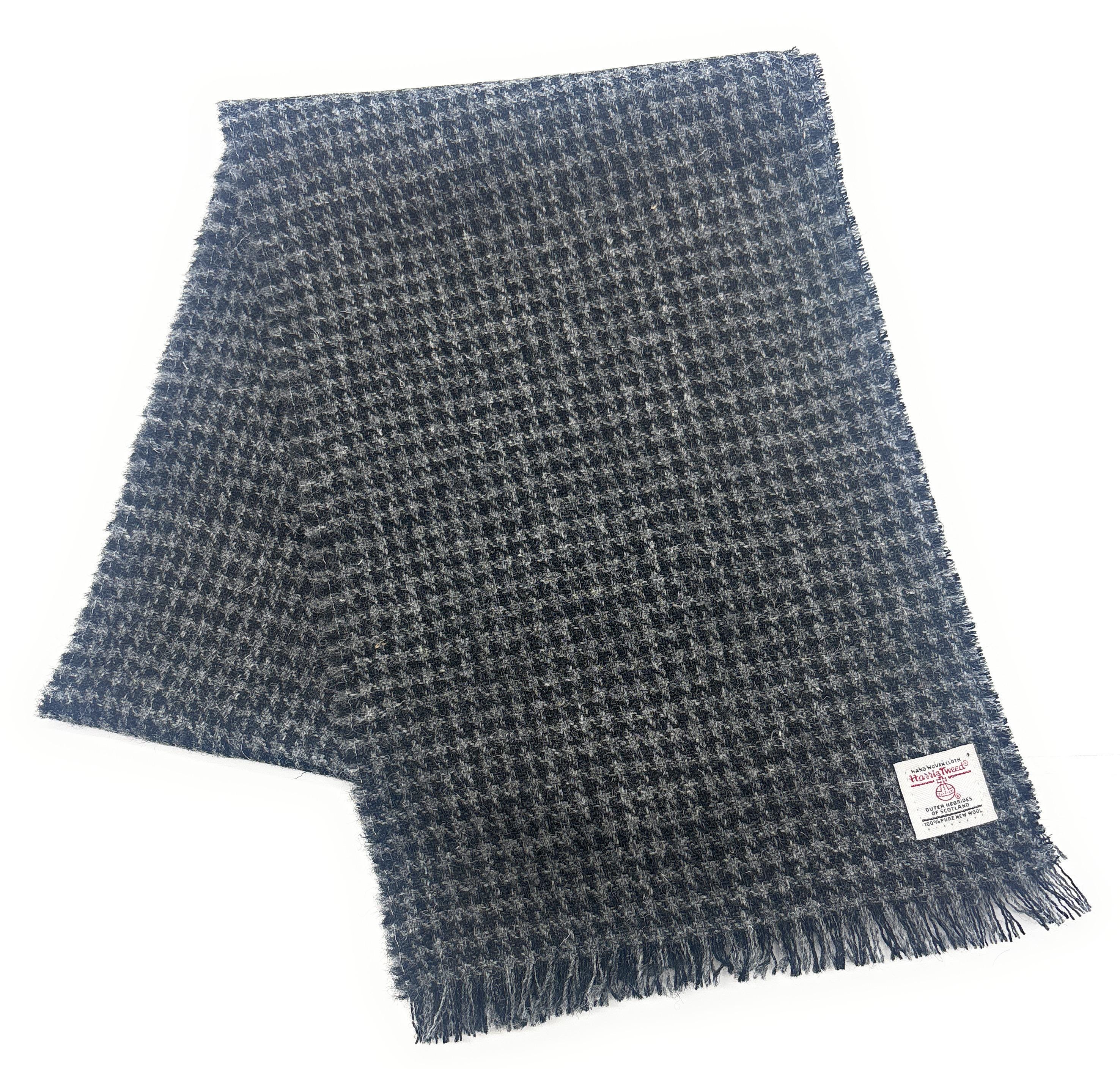 Harris Tweed Pure Wool Scarf, Grey & Black Dogtooth Pattern