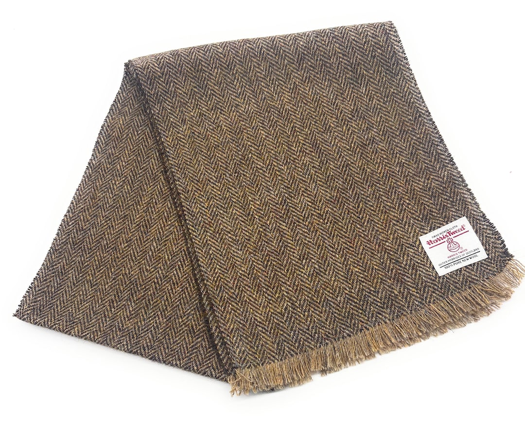 Navy Herringbone Cashmere Scarf | Made in Scotland
