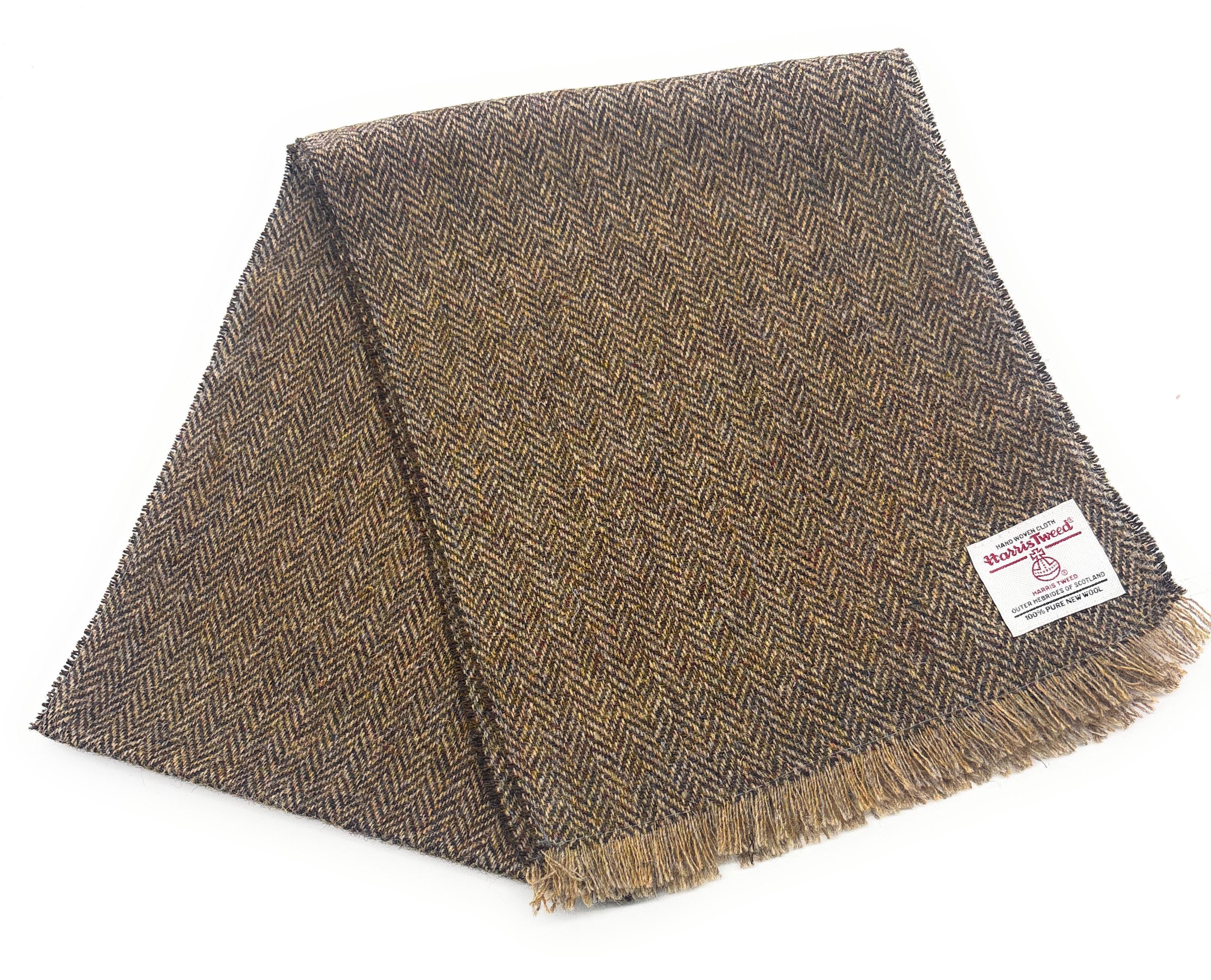 thumbnail image 2 of Scott MacKenzie Harris Tweed Navy Herringbone Scarf – Handmade Pure Wool, Unisex, Fringed (150cm X 24cm) 2 of 2