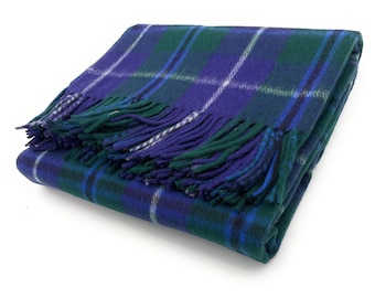 Douglas Modern Tartan Wool Blanket, Scottish Made, Fringed