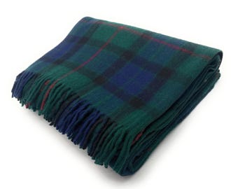 Coperta in lana tartan Gunn, plaid scozzese verde navy