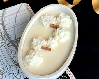 Handmade Soy Wax Candle, Wooden Wick, Rose Decoration