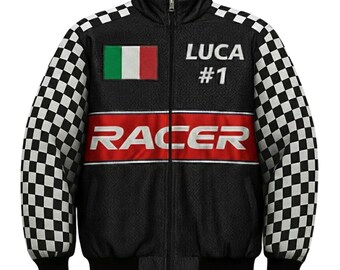 Personalized Racing Jacket | Custom F1 Style Jacket for Kids & Adults | Formula 1 Gift | Name Number Flag | Car Enthusiast Birthday
