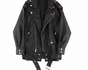 Oversized Lambskin Leather Jacket | Custom Handmade Women's Coat