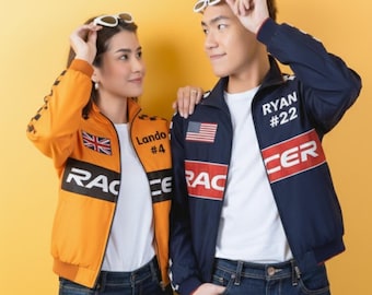 Personalized F1 Racing Jacket | Custom Name Number Flag, Car Enthusiast Gift