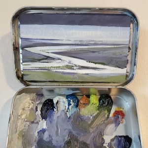 Dash Point Tideflats At Sunset - Original Plein-air Altoid Tin Oil Painting on Canvas - 2x3 Inches Square