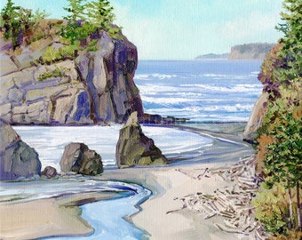 Ruby Beach Winter Surf II - Framed Original Plein-air Oil Painting on Canvas - 8 x 8 Inches