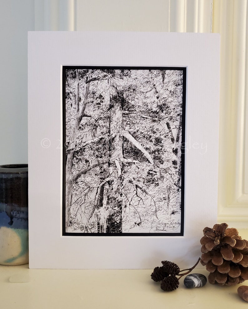 Cascadia Treetops Original Pen & Ink Drawing Archivally Matted and Mounted image 2