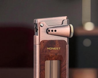 Modern Kerosene Lighter Refillable Jet Flame Torch for Men, Wooden Design, Durable Retro Metal Gift