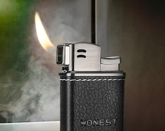Professional Leather-Wrapped Pipe Lighter Gas Lighter, Refillable Butane Lighter for Tobacco Smokers