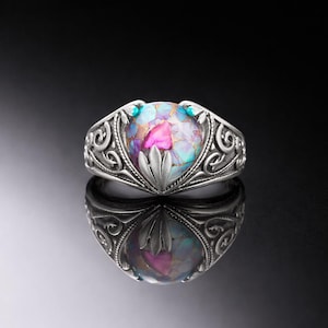 Statementring 925 sterlingzilver, ovale vuuropaal, vintage boho-edelsteensieraden