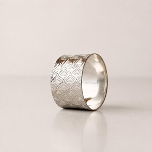 925 Sterling Silver Pattern Ring, Wide Textured Band, Engraved Silver Ring, Minimalist Statement Ring, Handmade Silver Jewelry Gift