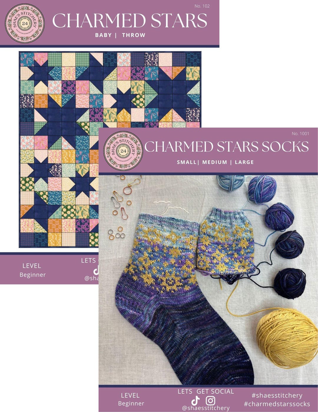 Charmed Pattern Background Charmed Stars Quilt Pattern and Sock Pattern Bundle- PDF - Etsy